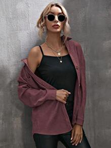 SHEIN LUNE 落肩袖口袋貼布前紐扣燈芯絨襯衫 - 中紫紅色 - 查看 6