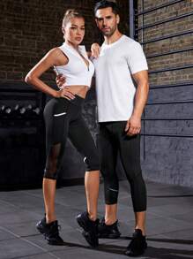 Manfinity Sport Corelite 1入組嵌入網紗運動緊身褲 - 黑色 - 查看 1