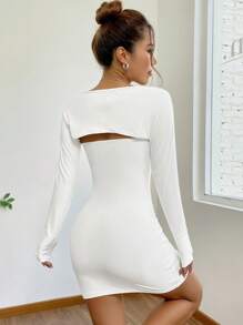 SHEIN EZwear Solid Tube Bodycon Dress & Bolero - White - View 2