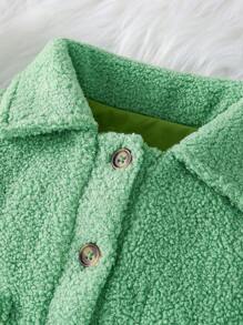 SHEIN Baby Girl Bear Doll Decor Teddy Jacket - Green - View 3