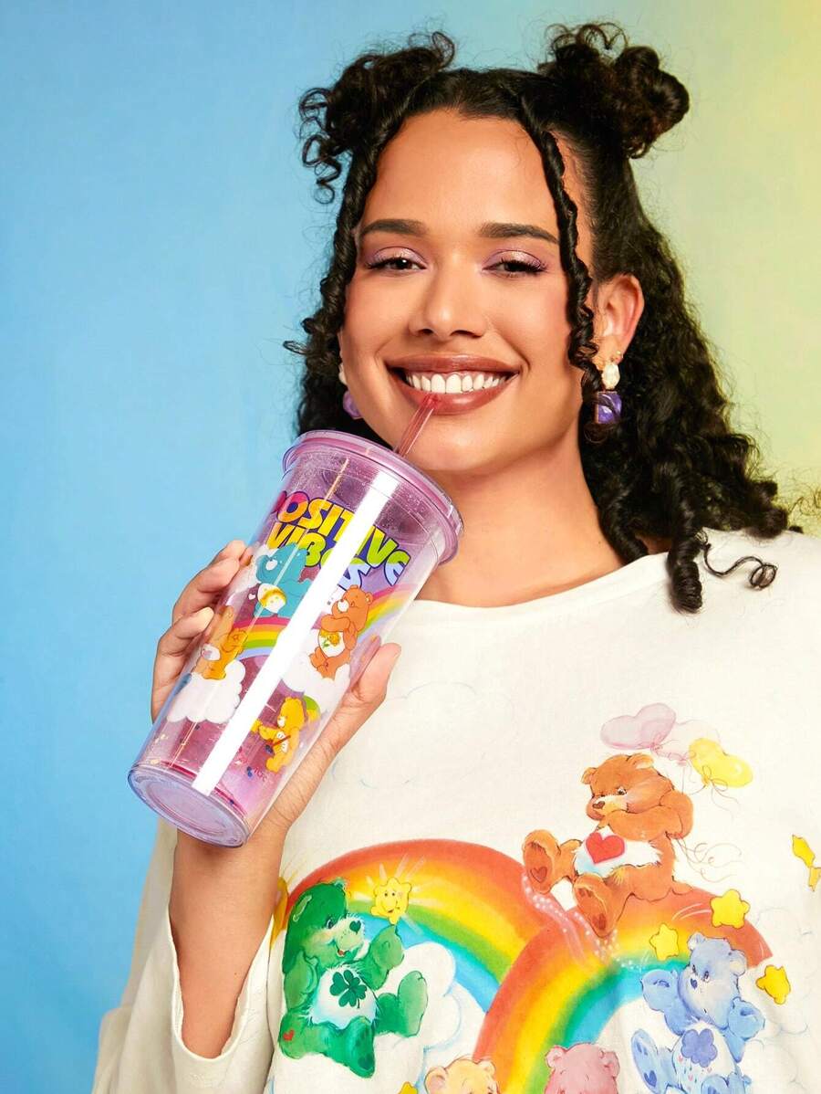 SHEIN X Care Bears 650ml Love Bear Semi-transparent Straw Cup - Multicolor - View 1