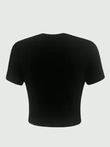 ROMWE Grunge Punk 标语和蜘蛛印花短款 T 恤，带有“在夜色中隐藏你的身影”印花，适合学校