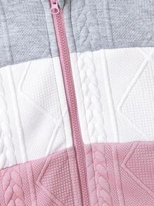 Baby Girl Colorblock Zip Up Hooded Jacket & Sweatpants Without Tee - Pink - View 3