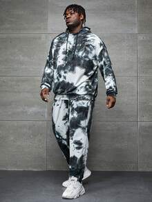 GENTILAND Men Plus Tie Dye Drop Shoulder Drawstring Hoodie & Sweatpants - Multicolor - View 5