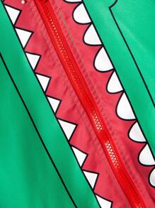 Young Boy Cartoon Graphic Hooded Jacket - Green - View 5