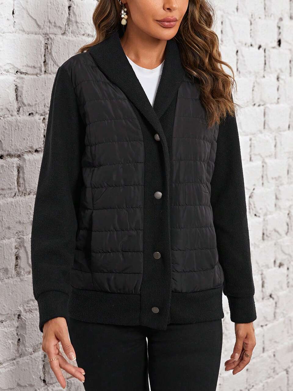 Shawl Collar Slant Pocket Padded Coat