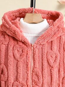 SHEIN Tween Girl 1pc Solid Hooded Teddy Coat - Pink - View 4