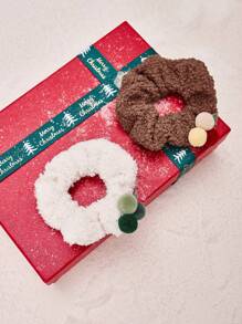 2pcs Kids Plush Ball Leaves Decor Simple Scrunchie For Autumn Winter - Multicolor - View 1