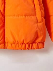 Tween Boy 1pc Letter Patched Detail Raglan Sleeve Hooded Padded Coat - Burnt Orange - View 3