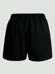 男士大码熊和字母圖案腰部抽繩短褲 - 黑色 - 查看 2