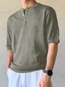 DAZY 男士純色正面鈕扣T恤