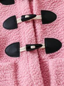 SHEIN 年輕女孩撞色飾邊粗呢泰迪熊外套和包 - 粉色 - 查看 3