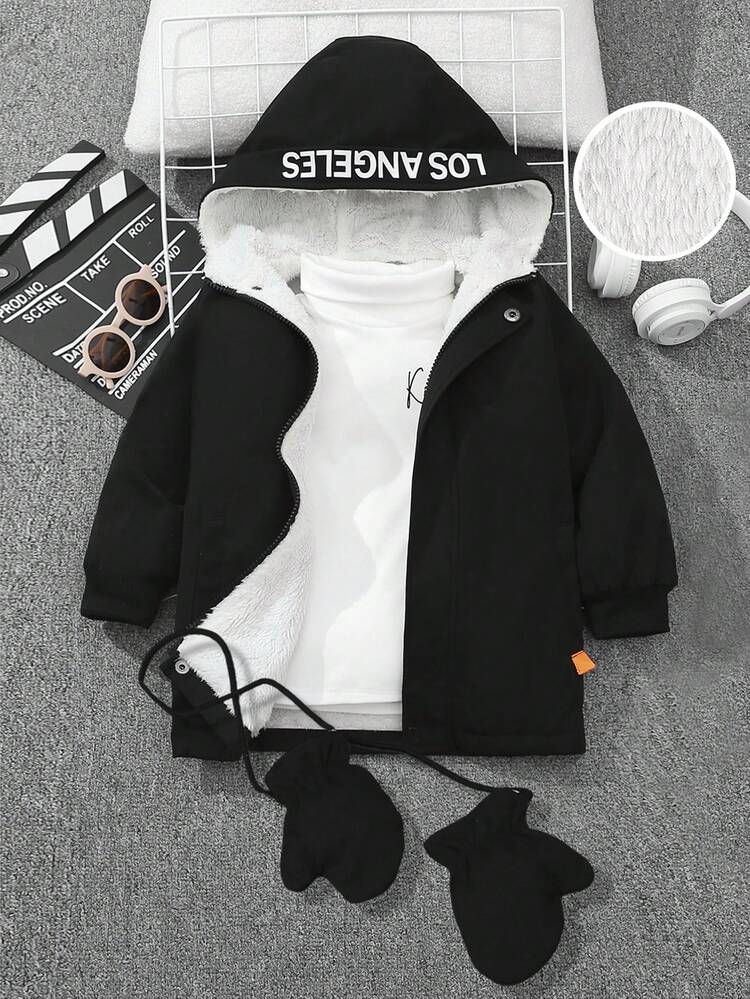 Young Boy Zip Up Thermal Lined Hooded Coat Without Tee