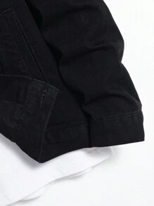 Manfinity Homme Men 1Pc Patched Detail Denim Jacket, Dark Cotton Black Jacket For Party & Grunge Rapper, Fall - Black - View 6