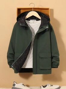 SHEIN Casaco acolchoado com capuz e bolso com aba Tween Boy
