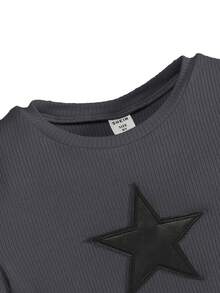 SHEIN Tween Girl Star Print Rib-knit Tee - Grey - View 4