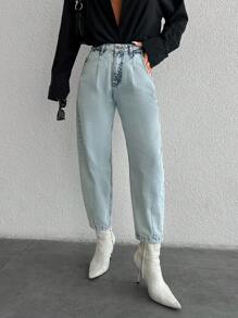 RueChic High Waist Mom Fit Jeans - Blue - View 5