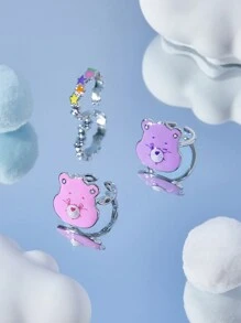 SHEIN X Care Bears Cute Bear & Star Design Ring Set, 3pcs - Multicolor - View 1