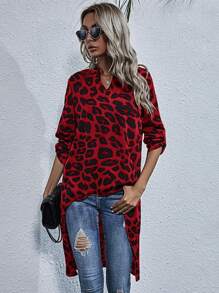 SHEIN LUNE Allover Print High Low Hem Blouse - Multicolor - View 1