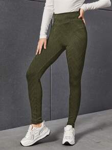 Teen Girl Solid High Waist Leggings - Army Green - View 1