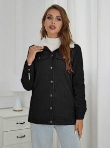 Eilly Bazar Borg Collar Flap Detail Coat - Black - View 4