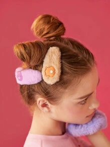 SHEIN X Care Bears 4pcs/Pack 3D Bear Plush Hair Clips, Cute Gifts ,Plush Hair Barrettes