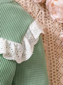 Baby Girl Ruffle Trim Sweatshirt & Flare Leg Pants - Green - View 4