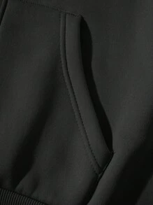 SHEIN EZwear 插肩袖抽繩保暖襯裡連帽衫和運動褲 - 黑色 - 查看 7