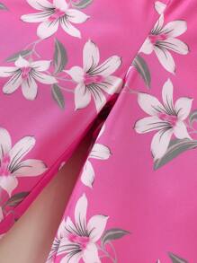 SHEIN Cô Gái Trẻ In hoa Bộ áo liền quần Cami - Màu Hồng Tươi - Xem 7