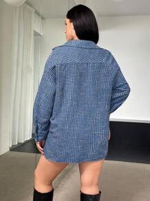 SHEIN Essnce Plus Plaid Print Drop Shoulder Overcoat - Blue - View 2