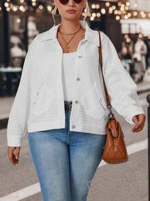 SHEIN LUNE 加落肩有蓋口袋夾克 - 白色 - 查看 5