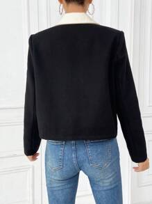 SHEIN Privé 拼接面西裝領開門襟西裝外套 - 黑與白 - 查看 2