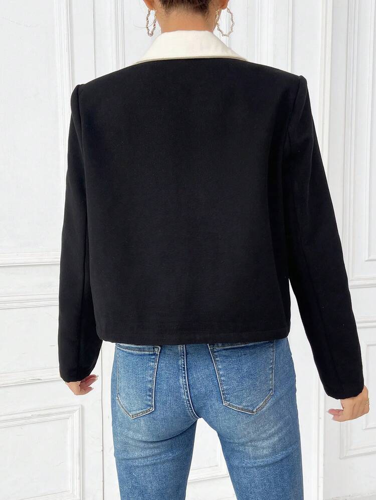Contrast Panel Lapel Neck Open Front Blazer
