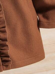 SHEIN Cô gái Tween 1 Miếng Chất rắn Nút phía trước Áo khoác - màu nâu - Xem 7