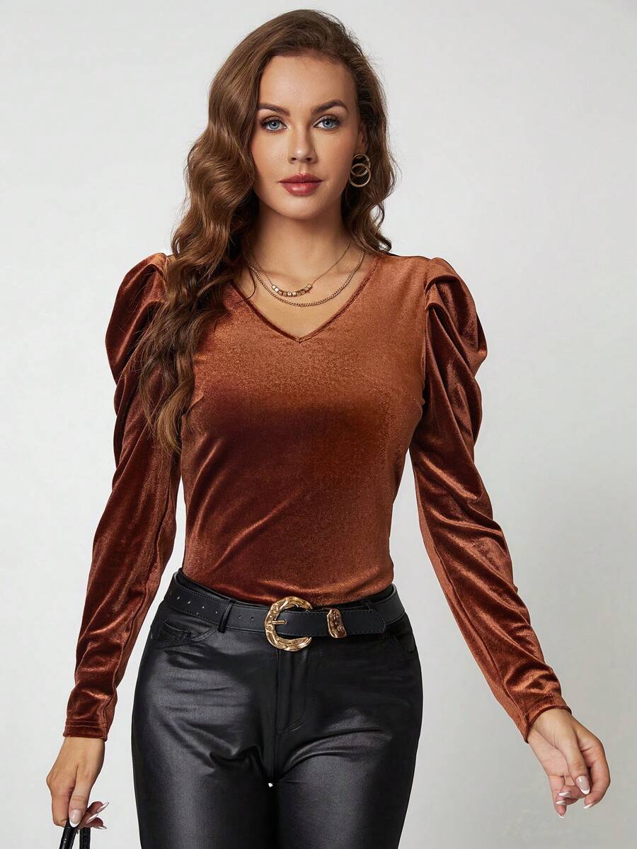 SHEIN Clasi 羊腿袖天鵝絨T恤