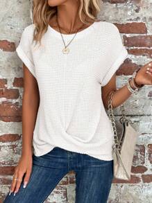 SHEIN LUNE Solid Batwing Sleeve Tee - White - View 6