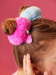 SHEIN X Care Bears Beaded Plush Hair Ties, 3pcs - Multicolor - View 3