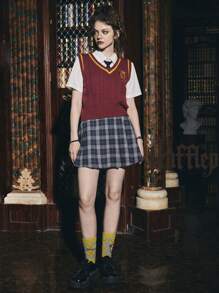 Harry Potter | ROMWE 1雙女性格紋&字母圖案中筒襪 - 黃色 - 查看 2