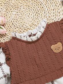 SHEIN 女嬰熊印花二合一洋裝 - 咖啡棕 - 查看 3