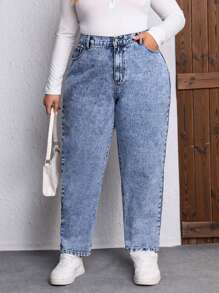 EMERY ROSE Plus High Waist Mom Fit Jeans Elegant Outfit - Blue - View 1