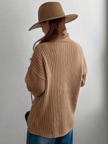 DAZY Áo len dệt kim cổ lọ trễ vai, quần áo mùa thu cho nữ - Đồng - Xem 2