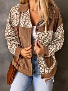 Acelitt 豹紋印花落肩袖夾克 - 棕色 - 查看 1