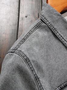 Manfinity Men Flap Pocket Denim Shirt Without Tee - Grey - View 7