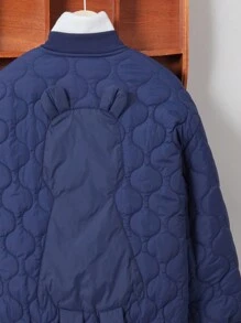 SHEIN Tween Boy Letter Patched Baseball Collar Zipper Quilted Coat Without Sweater - Royal Blue - View 4