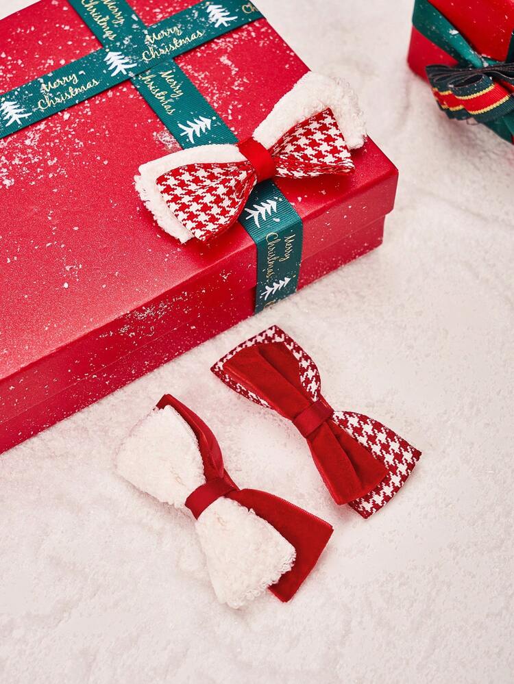 3pcs White Red Bow-Knot Design Hair Clip For Daily Decoration