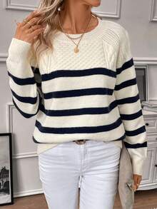 SHEIN LUNE 條紋圖案插肩袖套頭毛衣 - 彩色 - 查看 4