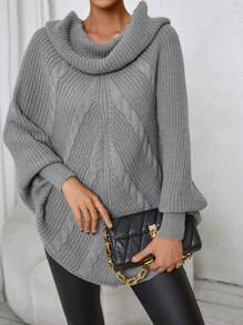 SHEIN Essnce Cổ bò tay cánh Viền không đối xứng Xoắn Dan Áo choàng Mưa - Xám - Xem 1