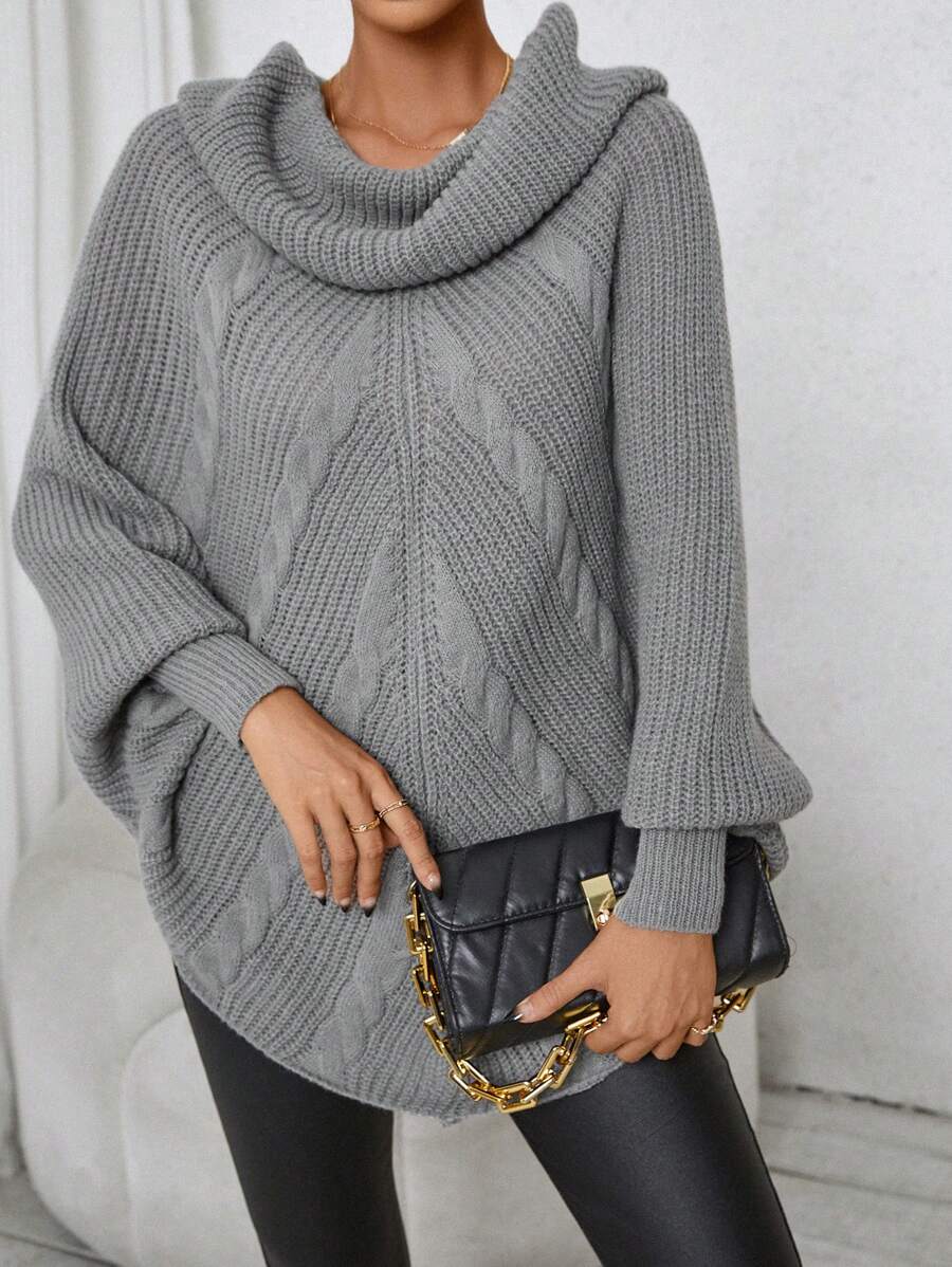 SHEIN Essnce Cổ bò tay cánh Viền không đối xứng Xoắn Dan Áo choàng Mưa - Xám - Xem 1