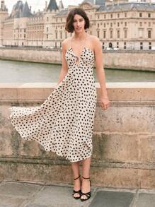 SHEIN Frenchy Polka Dot Print Pearls Backless Halter Neck Cami Dress - Multicolor - View 5