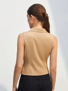 SHEIN BIZwear Lapel Collar Single Button Vest Blazer - Camel - View 2